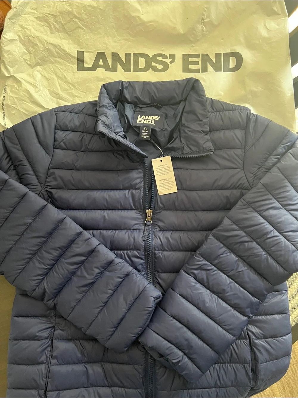 Lands' End Kids XL Husky Never Worn. NWT Packable Quilted Puffer Jacket - Navy